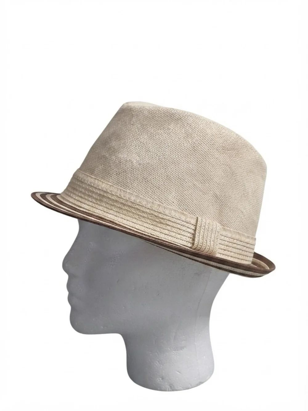 D&Y Beige and Brown Straw Fedora Hat